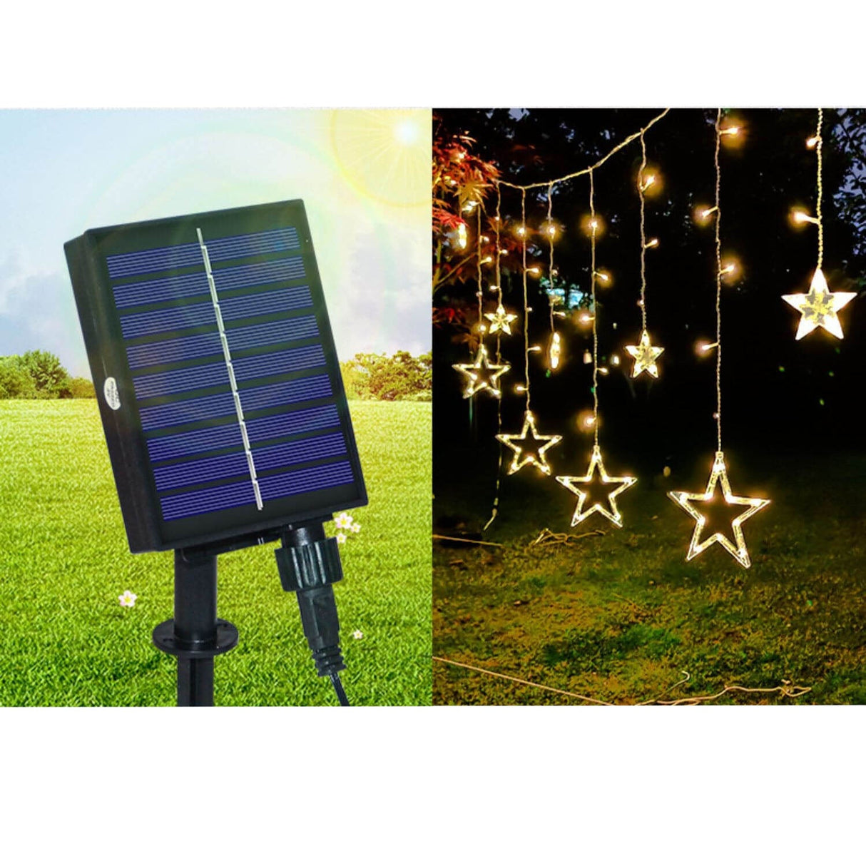 Solar-Powered LED Curtain Lights β Star & Moon Design, Outdoor Christmas String Lights for Patio, Garden and Camping
