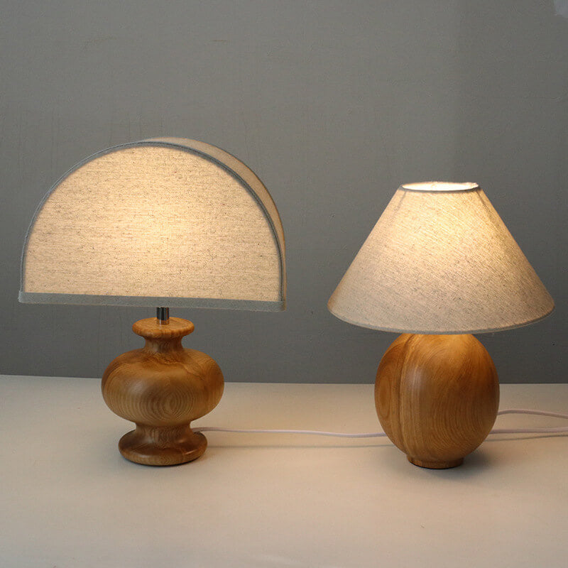 Japanese Wabi-Sabi Vintage Solid Wood Table Lamp with Fabric Shade, 1-Light