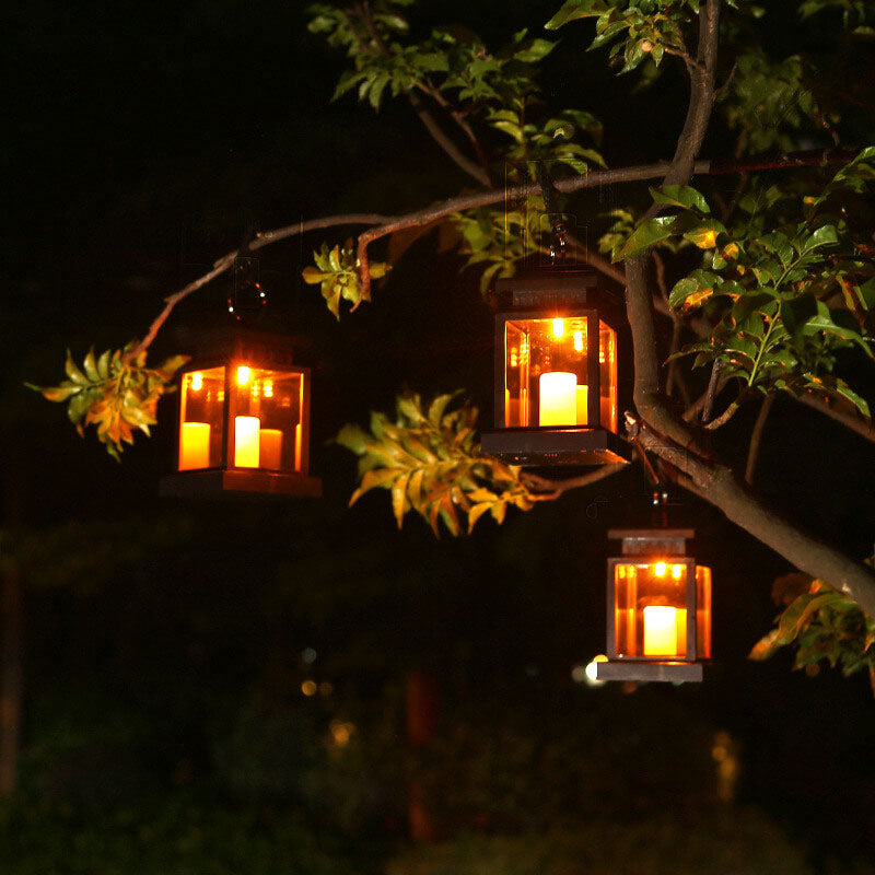 Solar-Powered Vintage Candle Lantern with LED — Outdoor Hanging Light