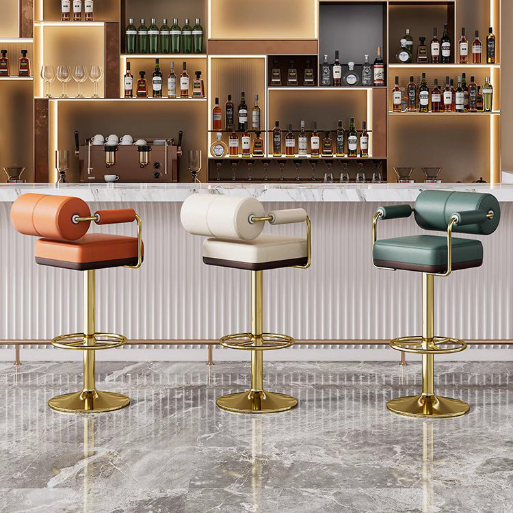 Luxurious Contemporary Faux Leather Upholstered Height-Adjustable Swivel Bar Stool with Armrests and Footrest for Dining Room