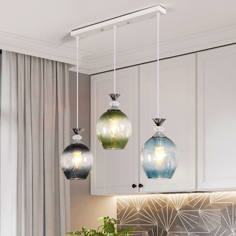 Nordic Gradient Glass Orb Chandelier - 3-Light Modern Pendant