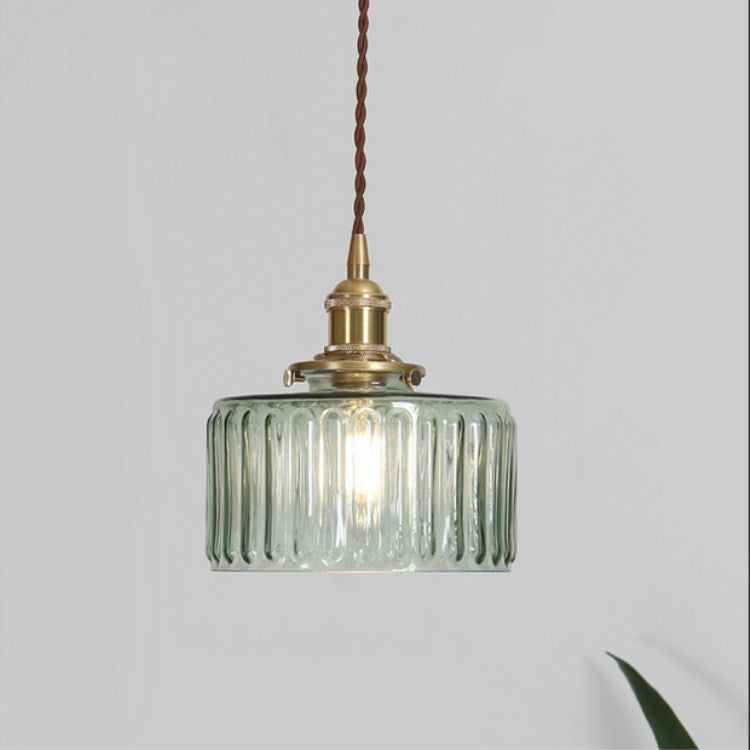 Japanese Vintage Brass Glass Round Jar Pendant Light - 1-Light Fixture