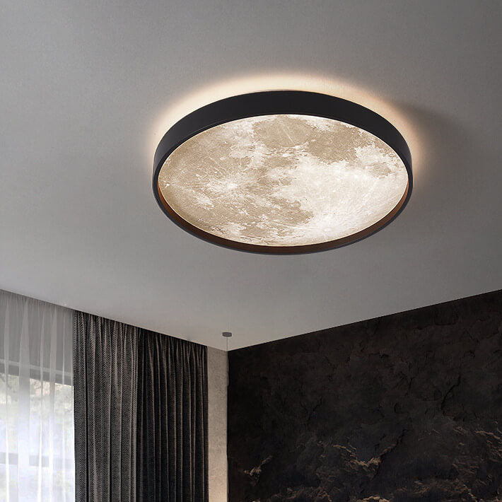 Nordic Moon Round LED Flush Mount Ceiling Light — Creative Minimalist Design with Soft Ambient Glow