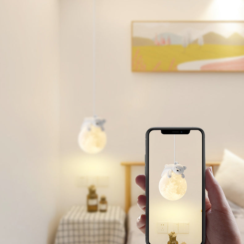 Modern Resin Rabbit Moon 1-Light Pendant Light for Kids' Rooms & Living Rooms