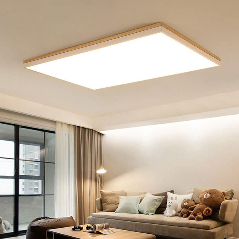 Nordic Solid Wood LED Flush-Mount Ceiling Light β Minimalist Square/Rectangular Design