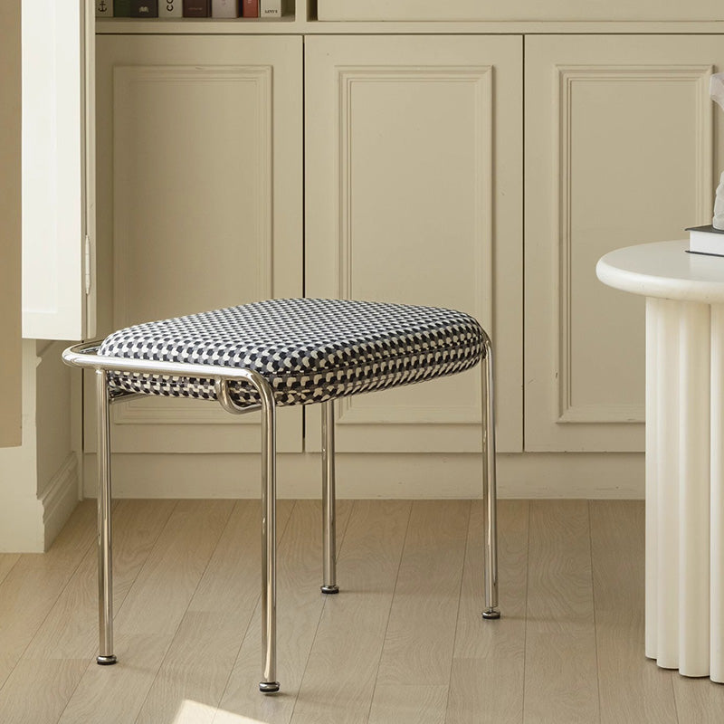 Modern Scandinavian Vanity Stool – Square, Cotton-Linen Upholstery, Stainless Steel Frame, Backless, for Bedroom