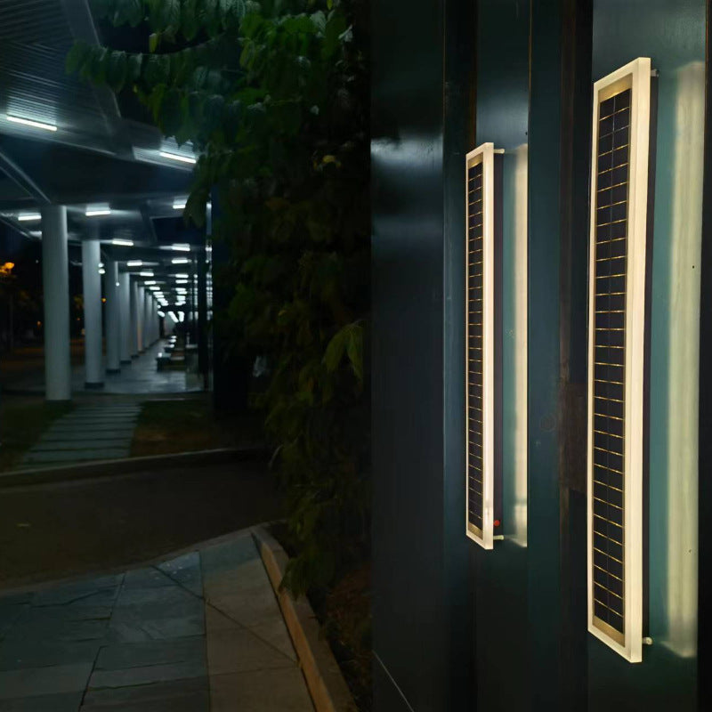 Sleek Minimalist Outdoor Solar LED Rectangular Strip Wall Sconce Lamp - Waterproof Patio Lighting