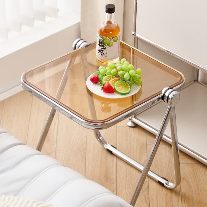 Sleek Contemporary Square End Table with Acrylic Metal Frame – Foldable for Living Room