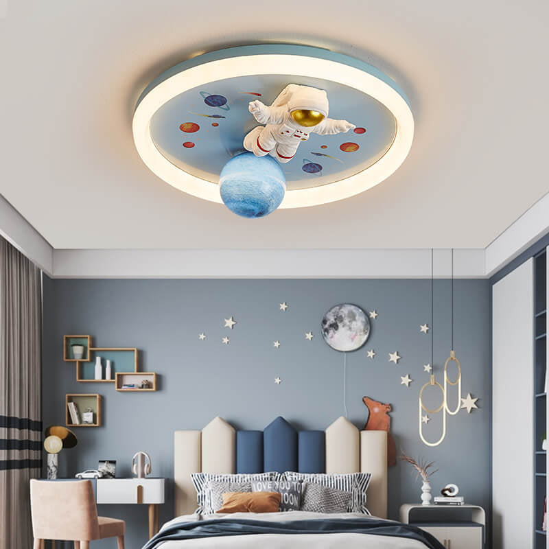 Whimsical Cartoon Space Astronaut Resin LED Flush Mount Ceiling Light