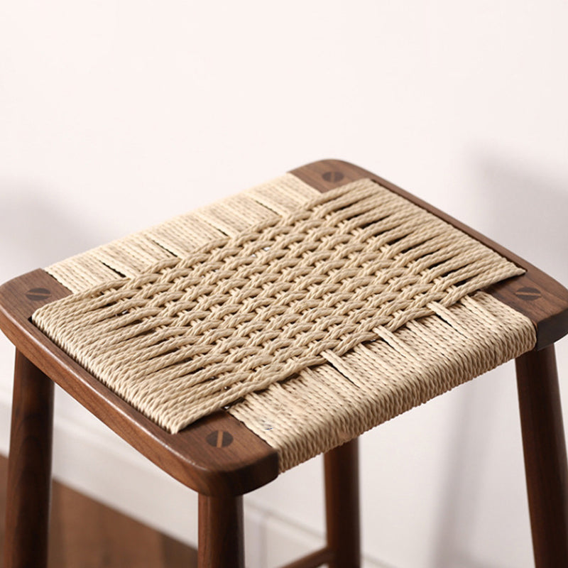 Elegant Traditional Japanese Rectangular Rope-Woven Wooden Bar Stool for the Dining Room