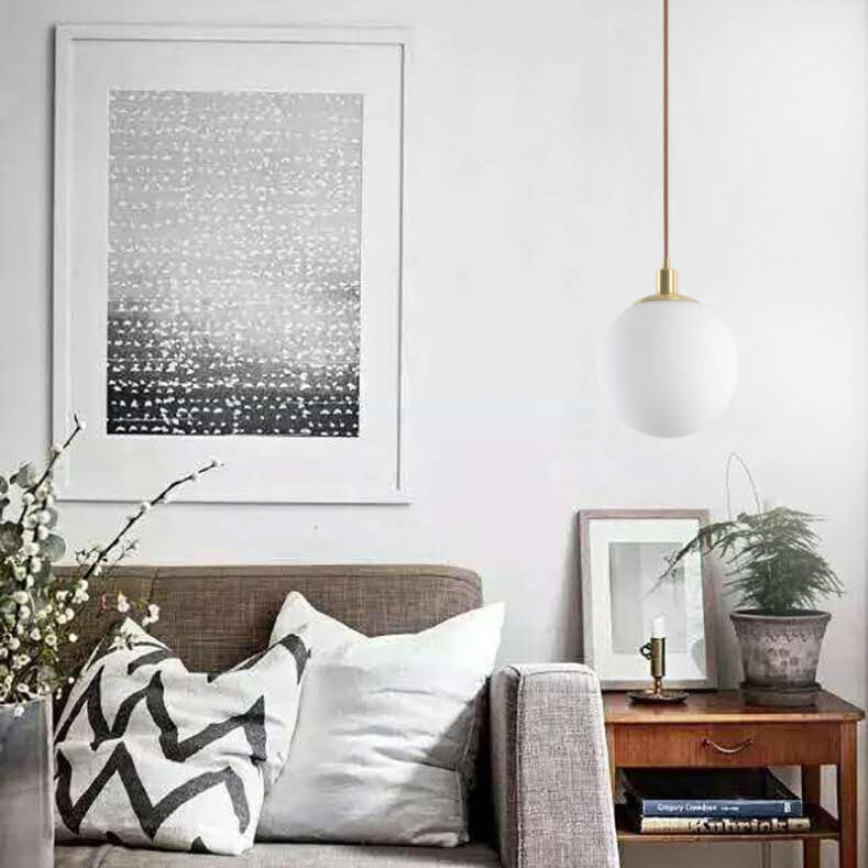 Nordic Minimalist White Orb 1-Light Pendant Lamp