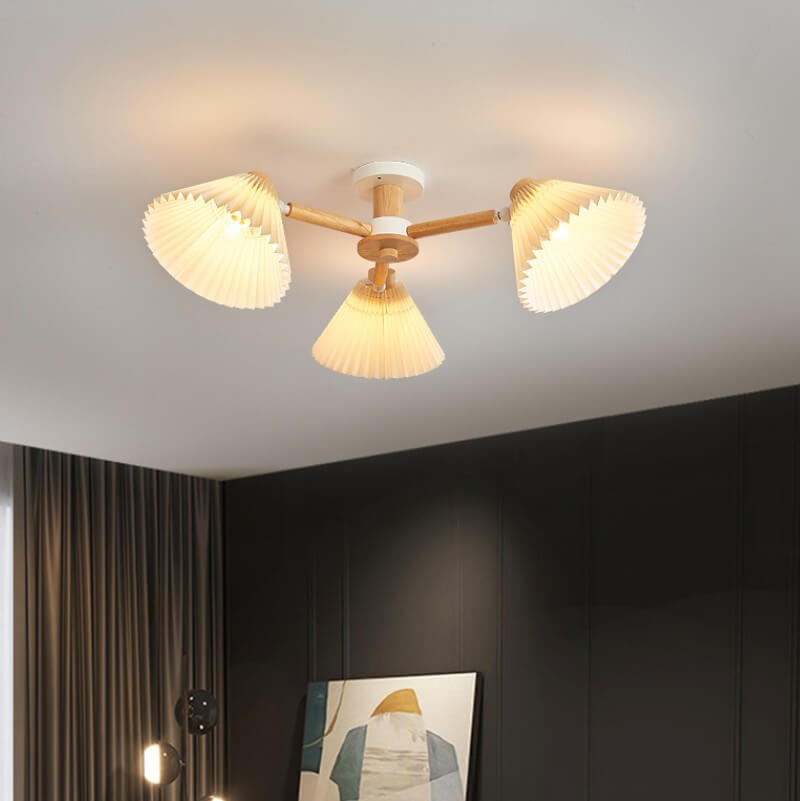 Nordic Wood Pleated Shade Semi-Flush Mount Ceiling Light — 3/6/8-Light Configuration
