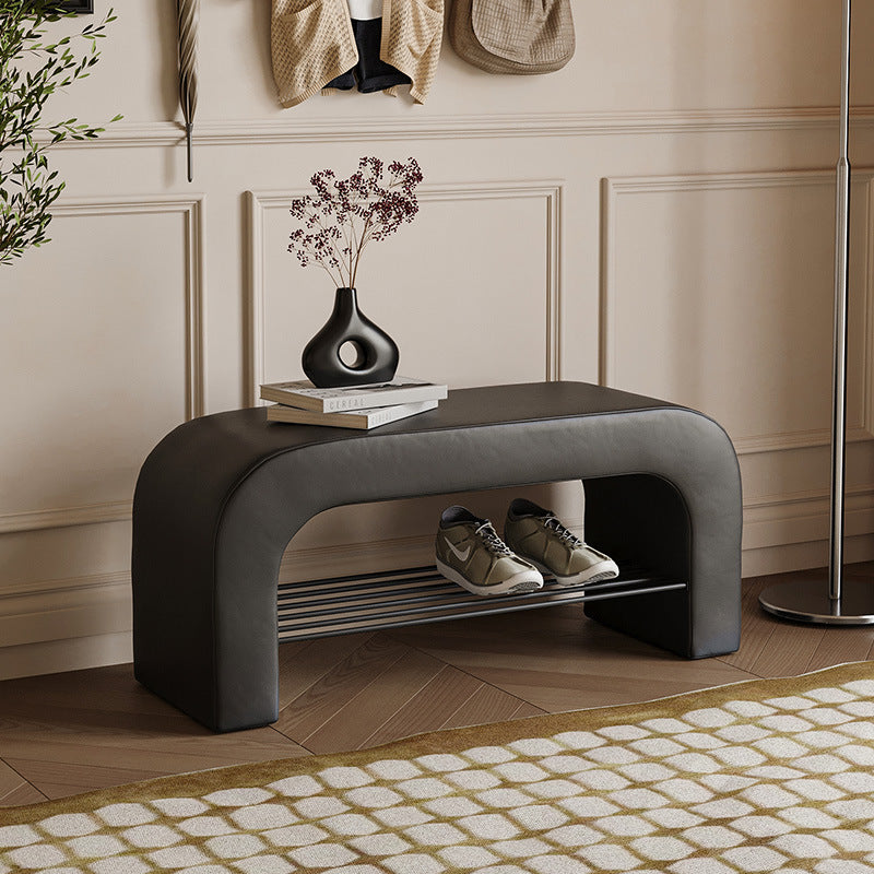 Modern Minimalist Long Rectangular Storage Bench with Lambswool PU Leather and Iron Frame – 1 Shelf, Ideal for Entryways