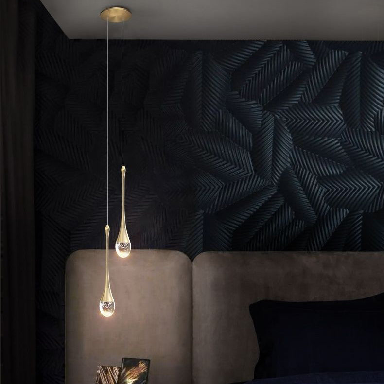 Contemporary Scandinavian Water-Drop Crystal LED Chandelier – Iron & Aluminum for Bedroom