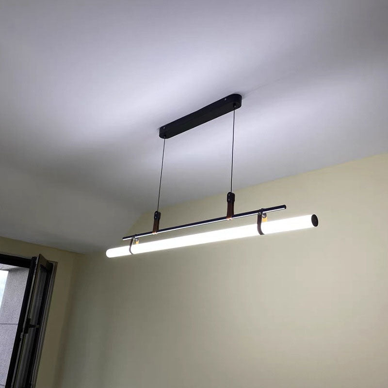 Sleek Nordic Minimalist Long Leather-Strip LED Island Light Chandelier