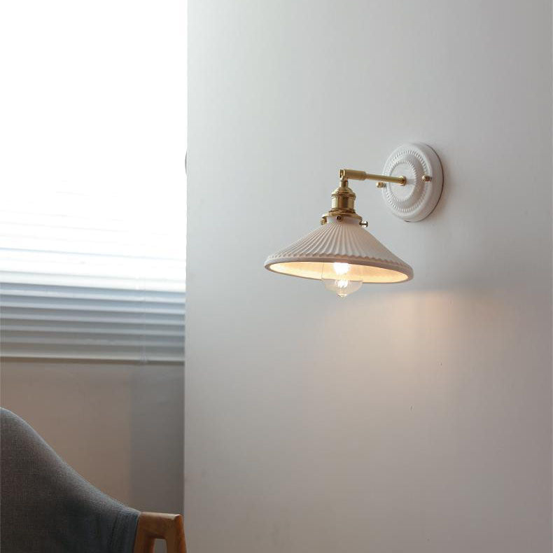 Vintage Japanese Ceramic & Brass 1-Light Wall Sconce Lamp