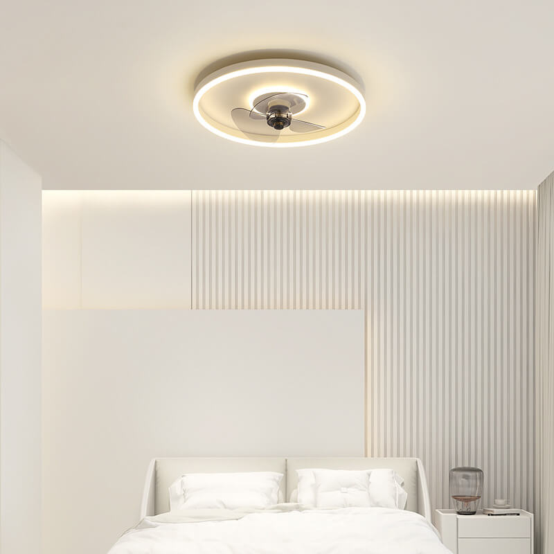 Nordic Minimalist Round Hidden-LED Flush-Mount Ceiling Fan Light