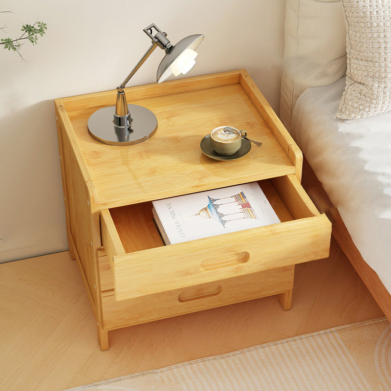 Sleek Modern Minimalist Rectangular Bamboo Nightstand with One-Third Drawer for Bedroom