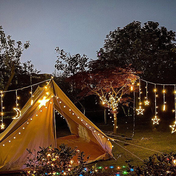 Solar-Powered LED Curtain Lights β Star & Moon Design, Outdoor Christmas String Lights for Patio, Garden and Camping
