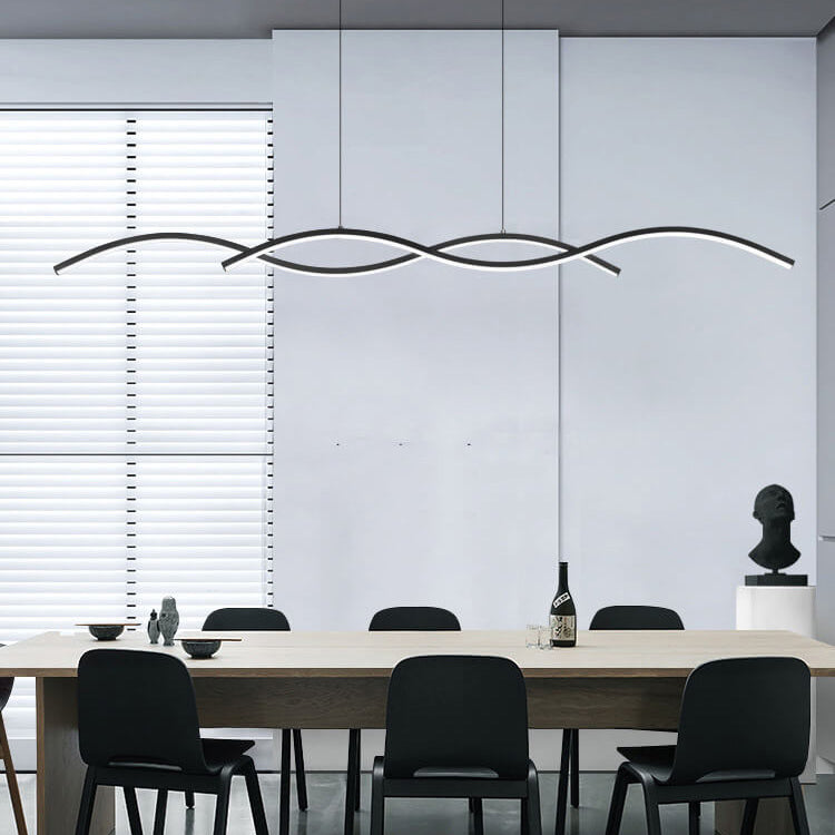 Nordic Minimalist Long-Strip Wave LED Island Light Chandelier – Sleek Modern Pendant Lighting