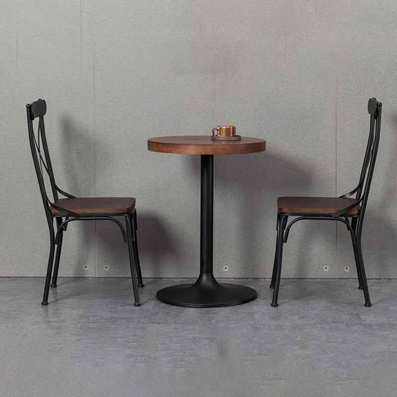 Contemporary Industrial PU Leather, Wood & Iron Dining Chair & Table Set with Square X-Back for Dining Room