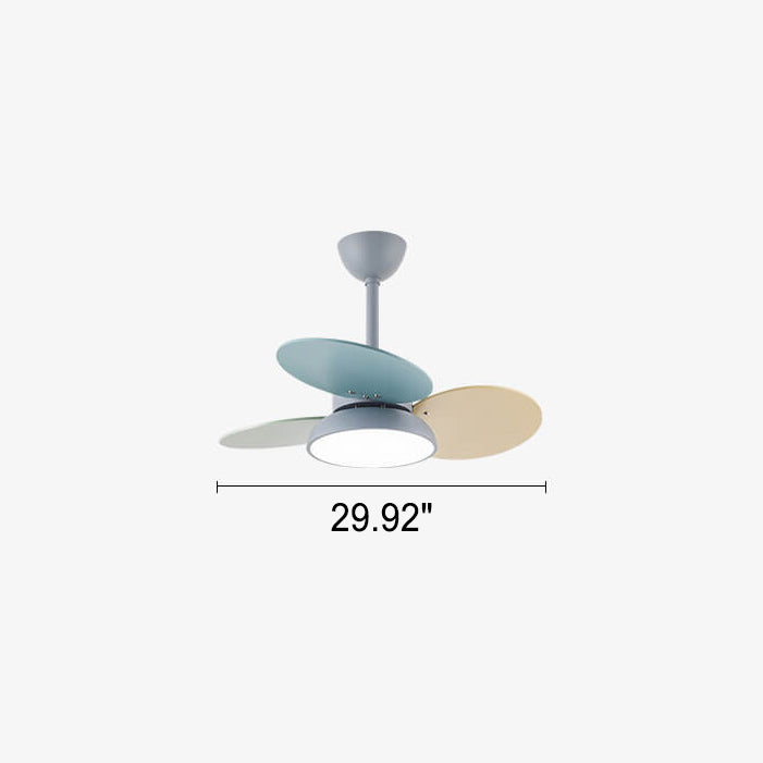 Simple Colorful Round Leaf Ceiling Fan for Kids with Light and Downrod