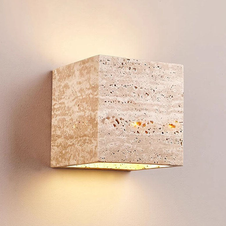Yellow Travertine LED Wall Sconce – Modern Minimalist, Square-Rectangular Design for Outdoor Patio