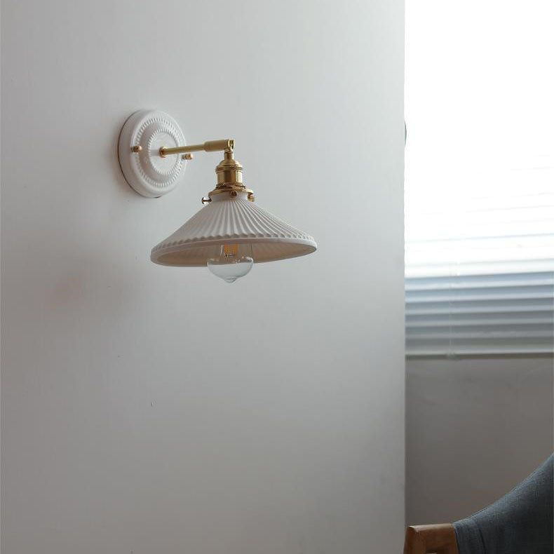 Vintage Japanese Ceramic & Brass 1-Light Wall Sconce Lamp