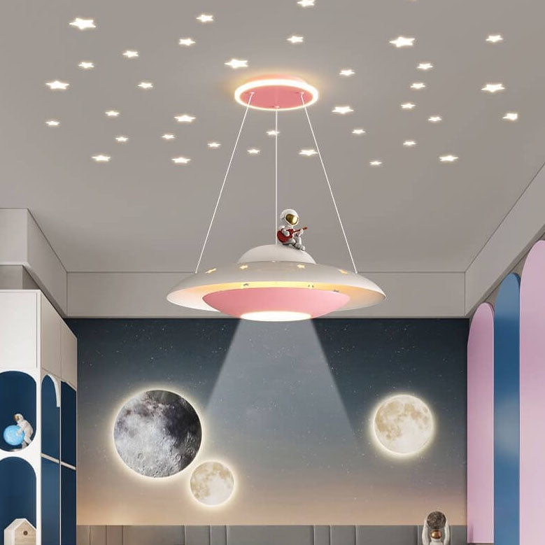 Modern Creative Flying Saucer LED Chandelier for Kids — Space Astronaut Theme
