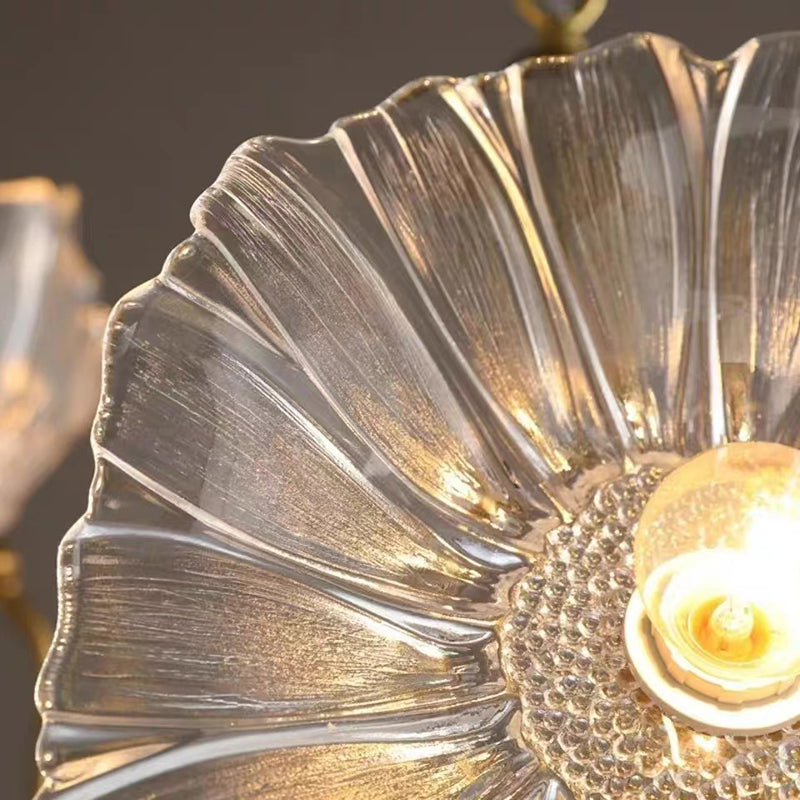 Elegant Modern Art Deco Gold-Finish Frame with Lotus Leaf Glass Shade, 3/6-Light Living Room Chandelier