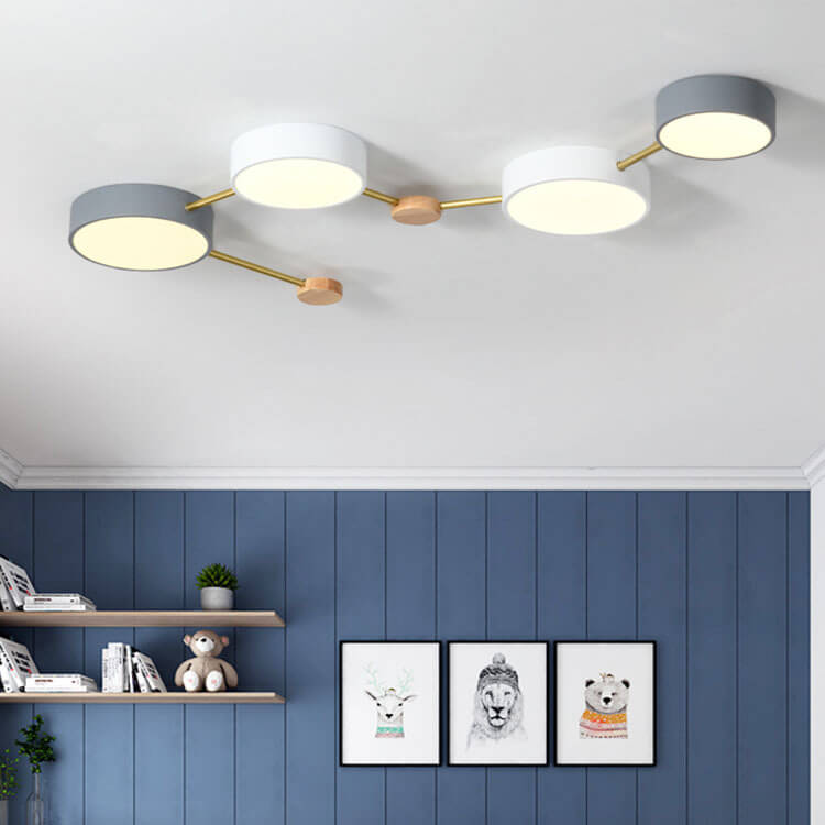 Scandinavian Minimalist Solid Wood & Iron LED Flush-Mount Light