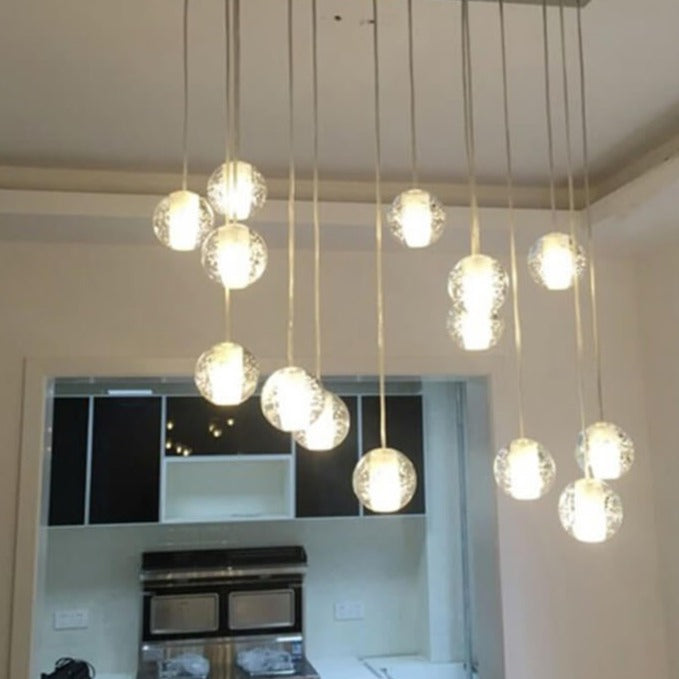 Luxurious Crystal Orb Staircase Chandelier with LED Ball Shade - Modern Loft Lighting