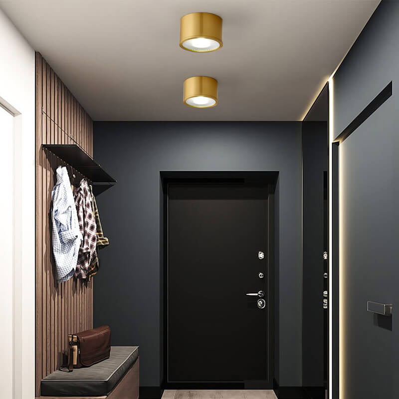 Modern Brass LED Spotlight Flush-Mount Ceiling Light — Cylindrical Design