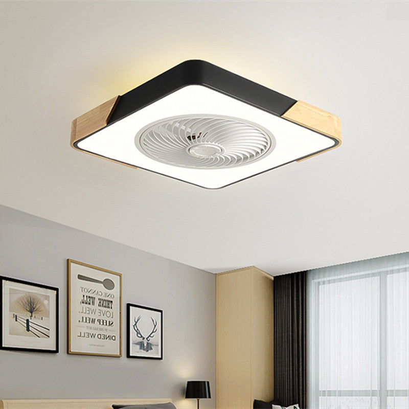 Nordic Macaron Square Wood LED Flush-Mount Ceiling Fan Light - Modern Minimalist Design