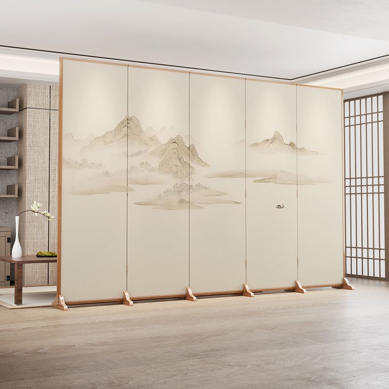 Traditional Chinese-Style Rectangular Fir Wood Room Divider - Solid Wood, Plywood, and Cotton Canvas for Living Room