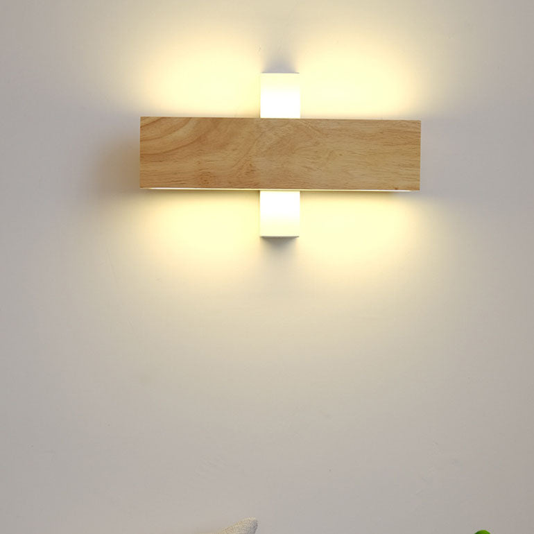 Japanese Minimalist Log-Style Rectangular LED Wall Sconce Lamp with Rotatable Flat Panel