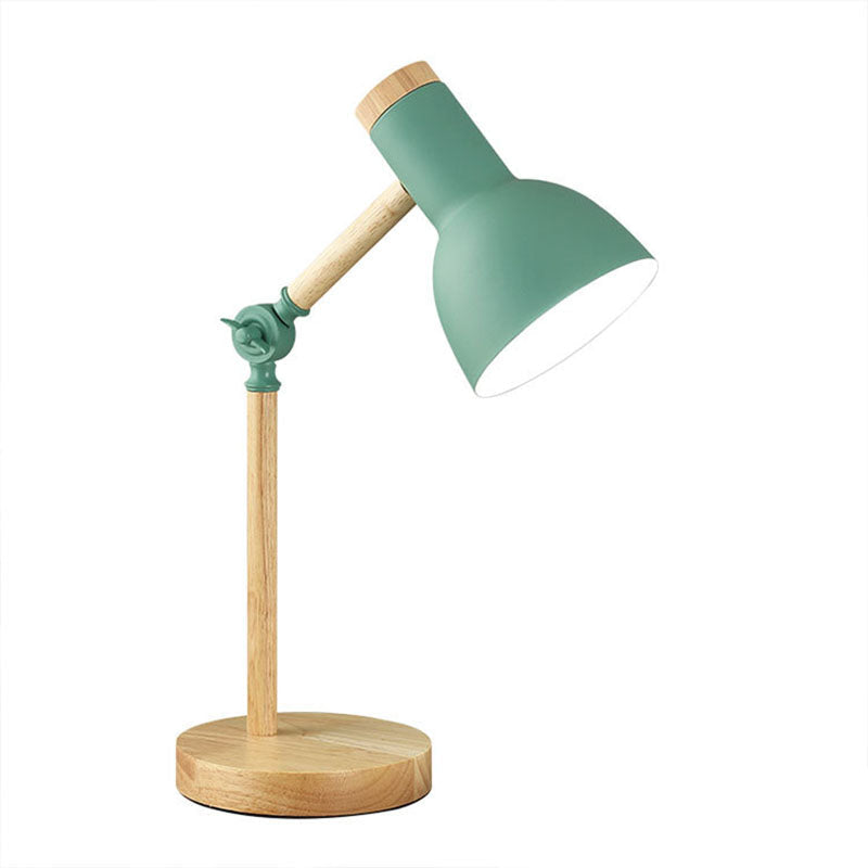 Nordic Contemporary Iron Table Lamp with Semi-Circular Shade and Wooden Base – 1-Light, Ideal for Study