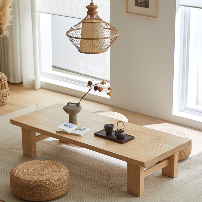 Traditional Japanese Rectangular Solid Wood Coffee Table with Four Sturdy Legs for the Living Room