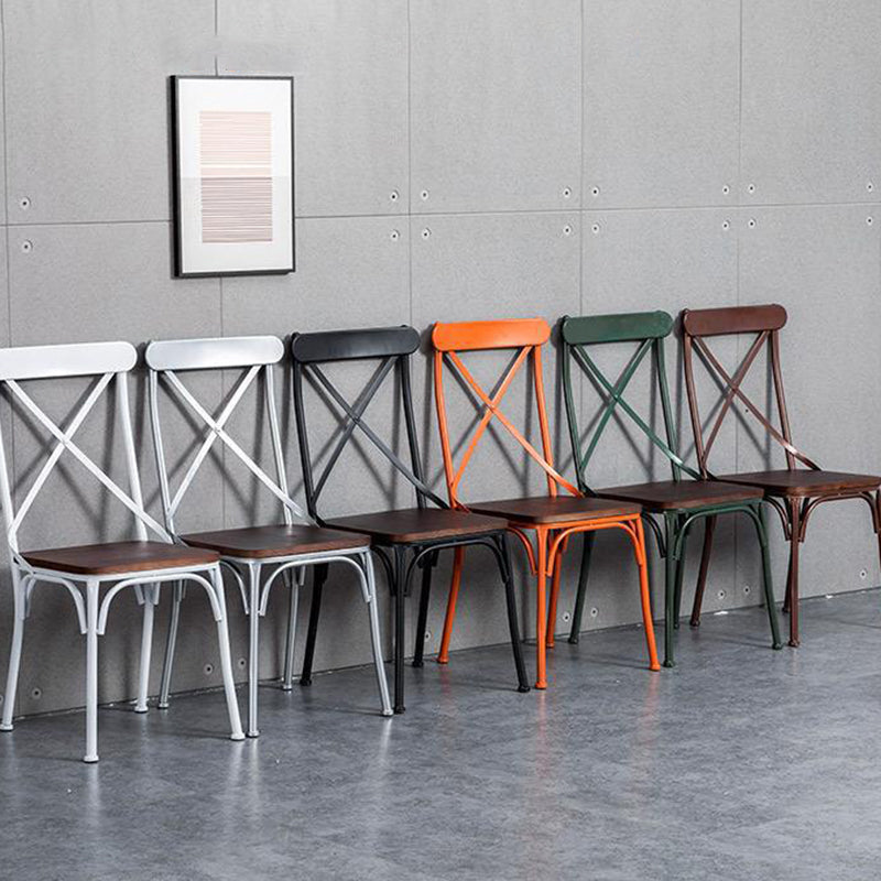 Contemporary Industrial PU Leather, Wood & Iron Dining Chair & Table Set with Square X-Back for Dining Room
