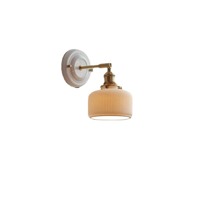 Vintage Japanese Ceramic & Brass 1-Light Wall Sconce Lamp
