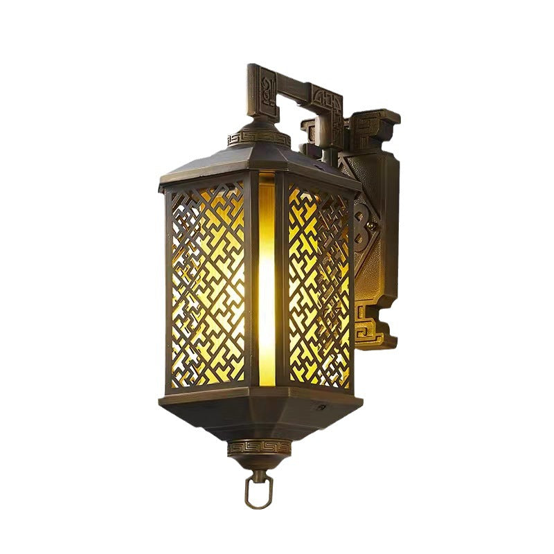 Traditional Chinese Pagoda-Style Brushed Aluminum 1-Light Wall Sconce for Outdoor Patio