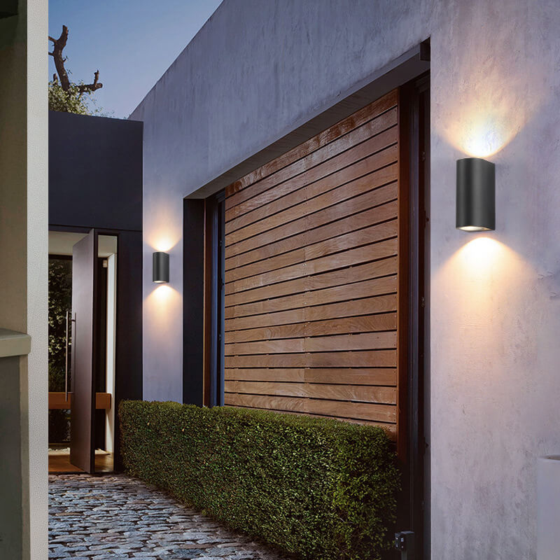 Sleek Modern Outdoor 2‑Light Wall Sconce with Glass Cylinder Shade — Waterproof Aluminum Lamp