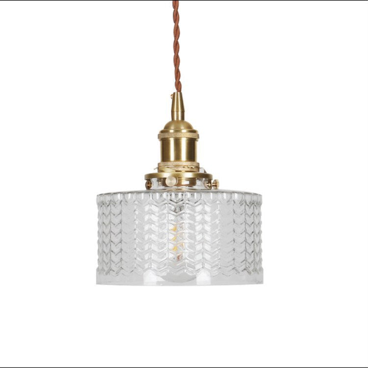 Japanese Vintage Brass Glass Round Jar Pendant Light - 1-Light Fixture