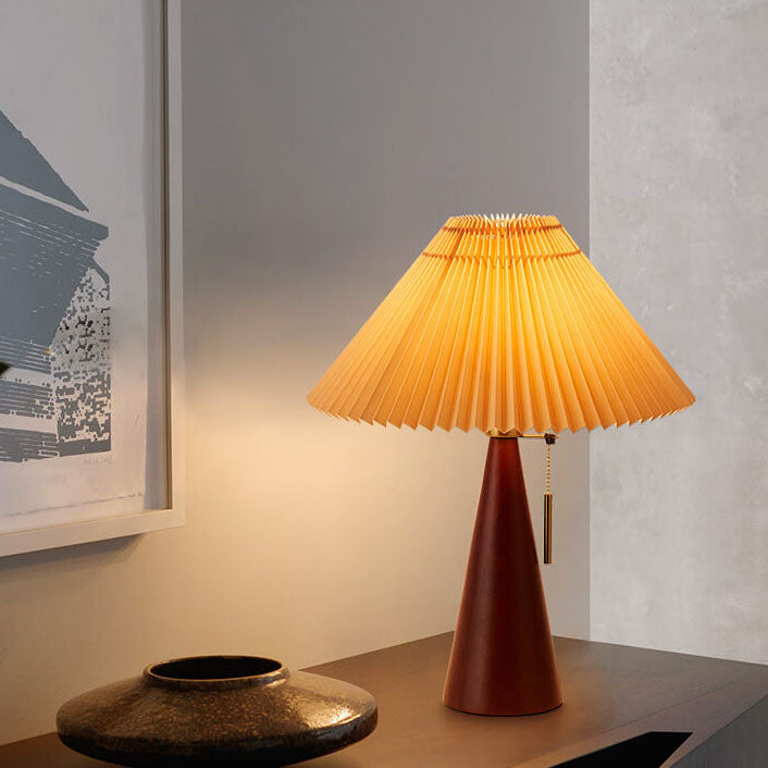 Japanese Minimalist Vintage Pleated Wood and Fabric LED Table Lamp