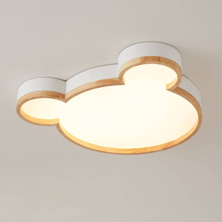 Nordic Wood Bear-Shaped LED Flush Mount Ceiling Light for Kids