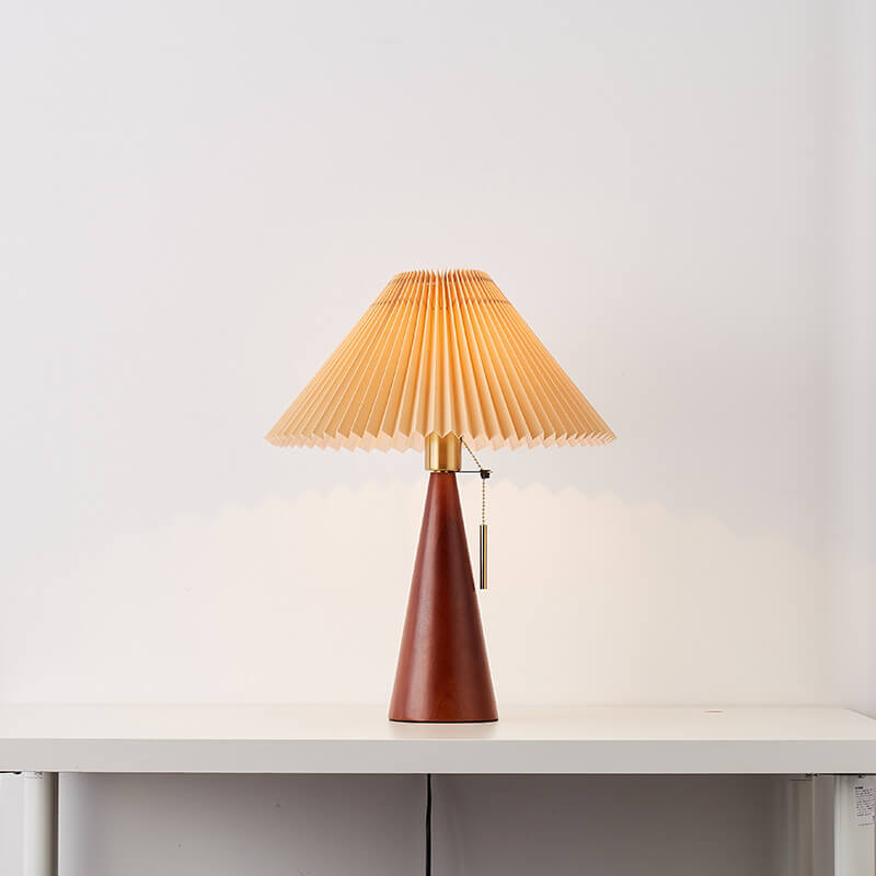 Japanese Minimalist Vintage Pleated Wood and Fabric LED Table Lamp