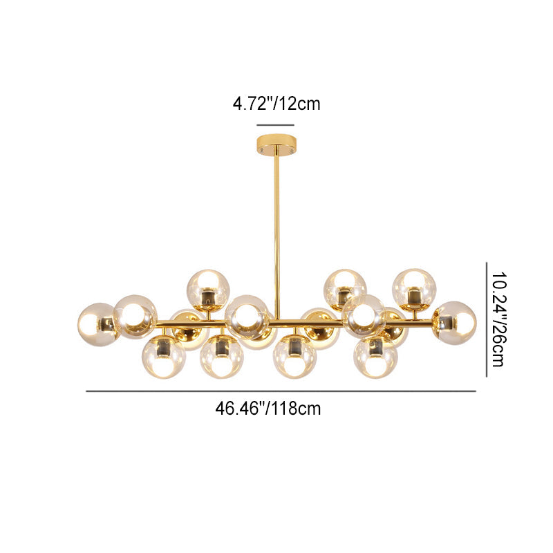 Contemporary Scandinavian Long Round Globe Iron & Glass 16-Light Island Pendant Chandelier for Dining Room