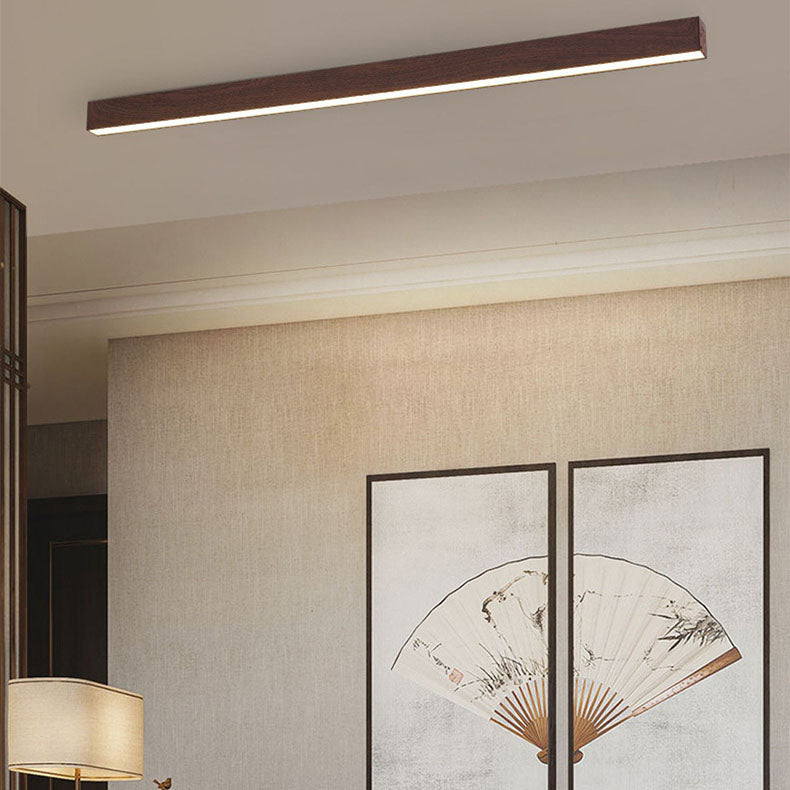Sleek Modern Minimalist Wood-Grain Aluminum LED Flush-Mount Ceiling Light