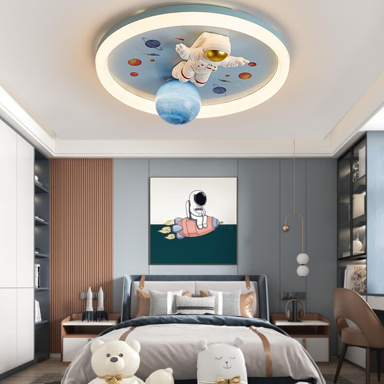 Whimsical Cartoon Space Astronaut Resin LED Flush Mount Ceiling Light