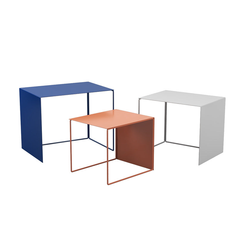 Sleek Modern Minimalist Square Iron Nesting Side Table for Living Room